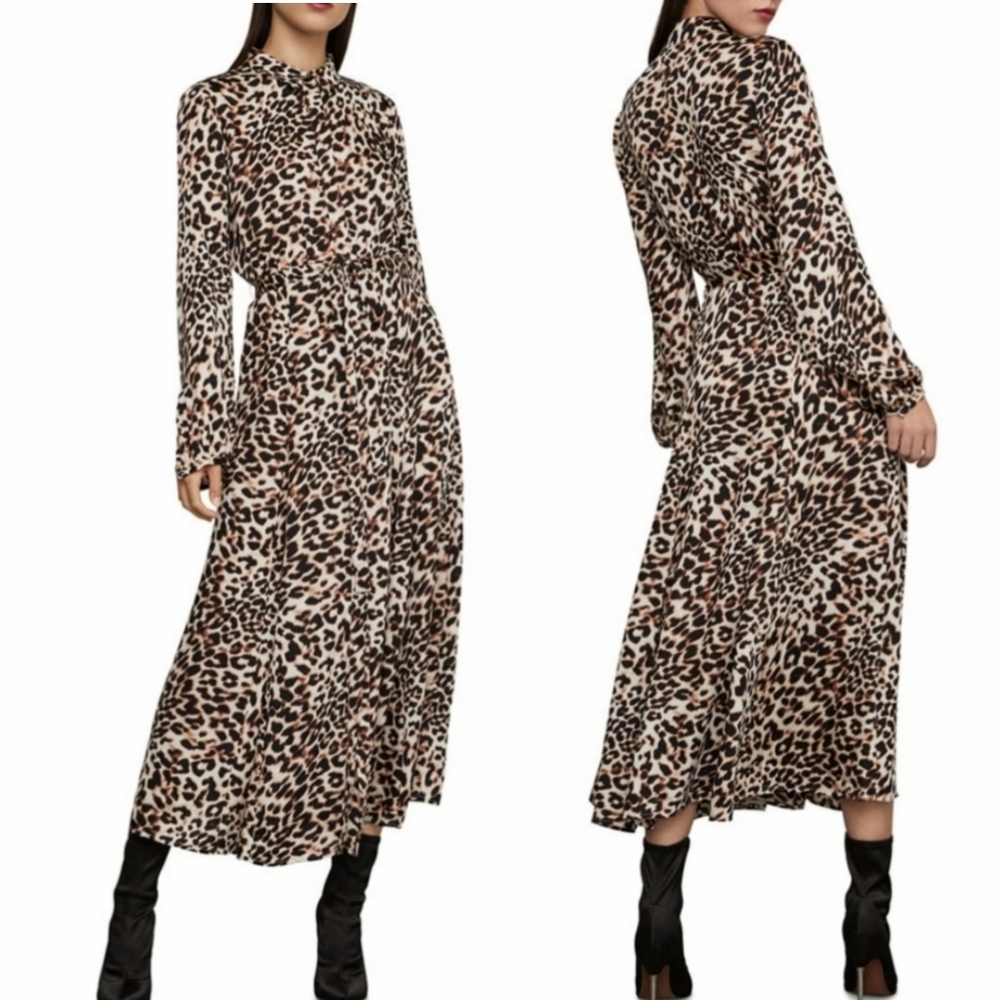 🔥Bcbgmaxazaria Leopard Blouson Sleeves Maxi Dress
